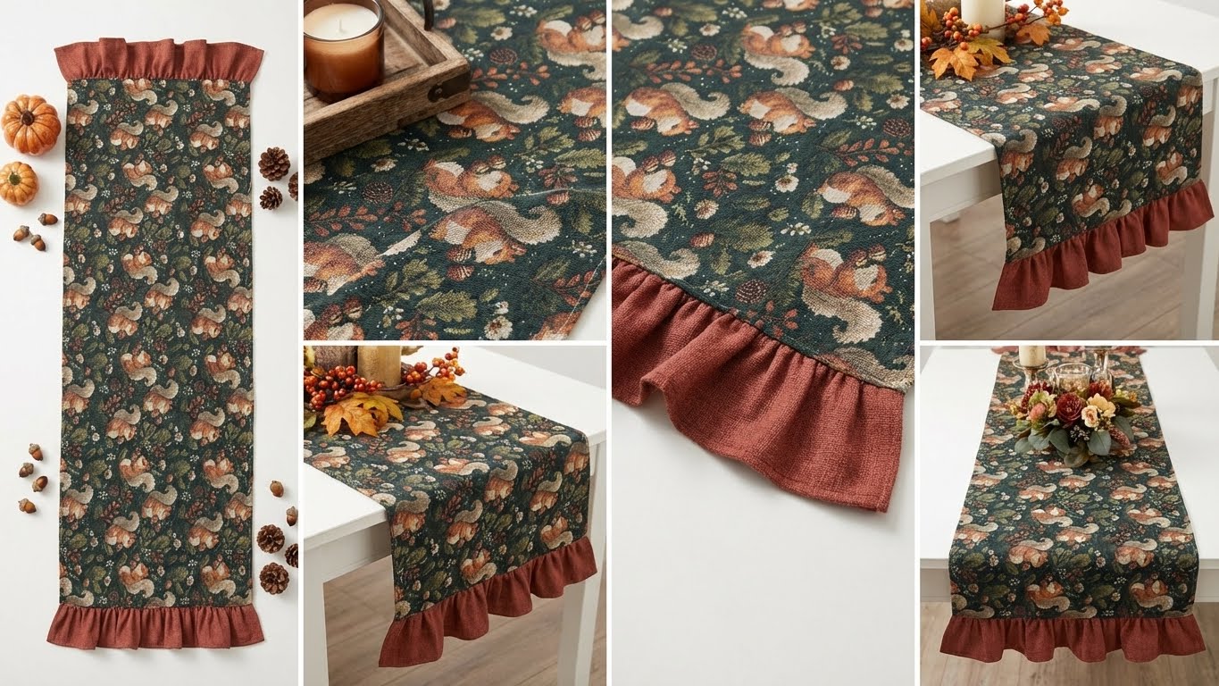 Sincap Desenli Orman Temalı Fırfırlı Masa Runner